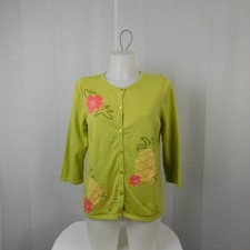 Christopher Banks 3/4 Sleeve Tropical Pineapple Embroidered Cardigan Large 5127