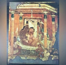 King Queen Original Antique Vintage Fine Art INDIA Print Poster Ajanta Caves LRG