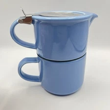 Stackable Tea Pot & Mug Teavana For Life Blue W/ Stainless Steel Strainer & Lid