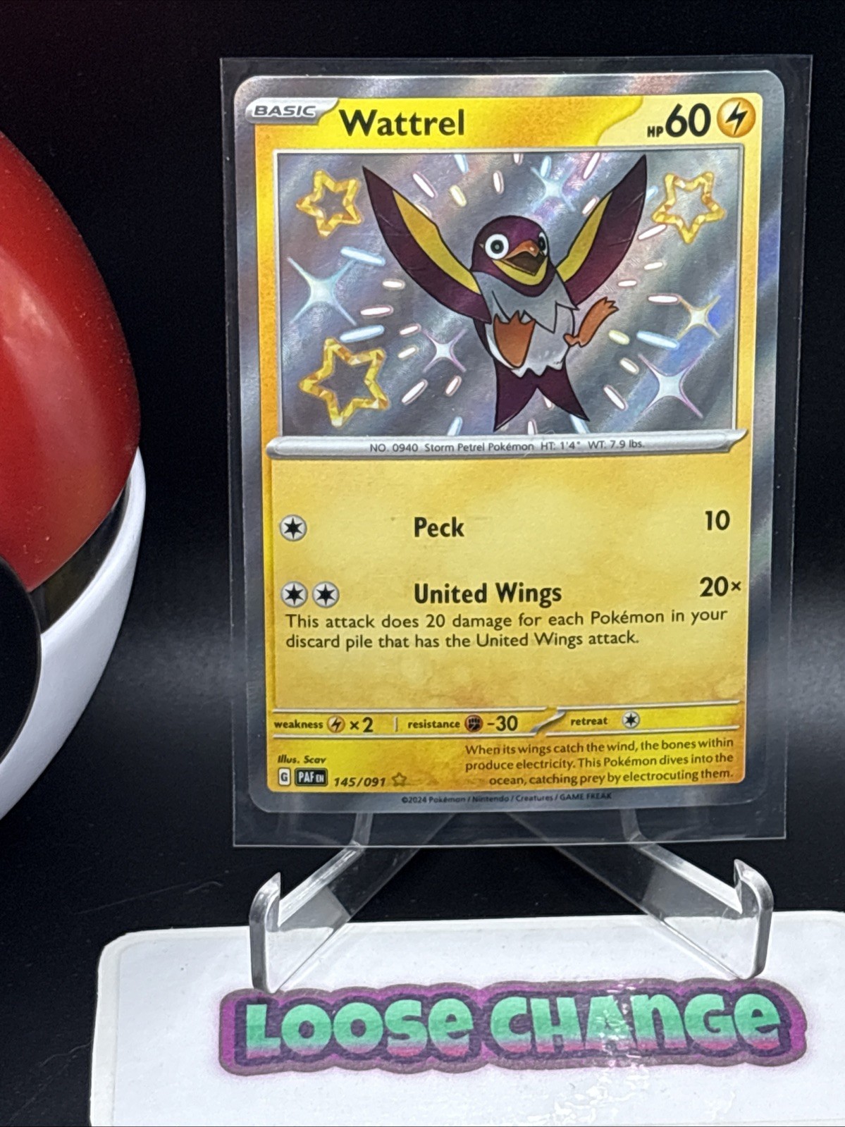 Wattrel - 145/091 - Pokemon Paldean Fates Shiny Rare Card NM