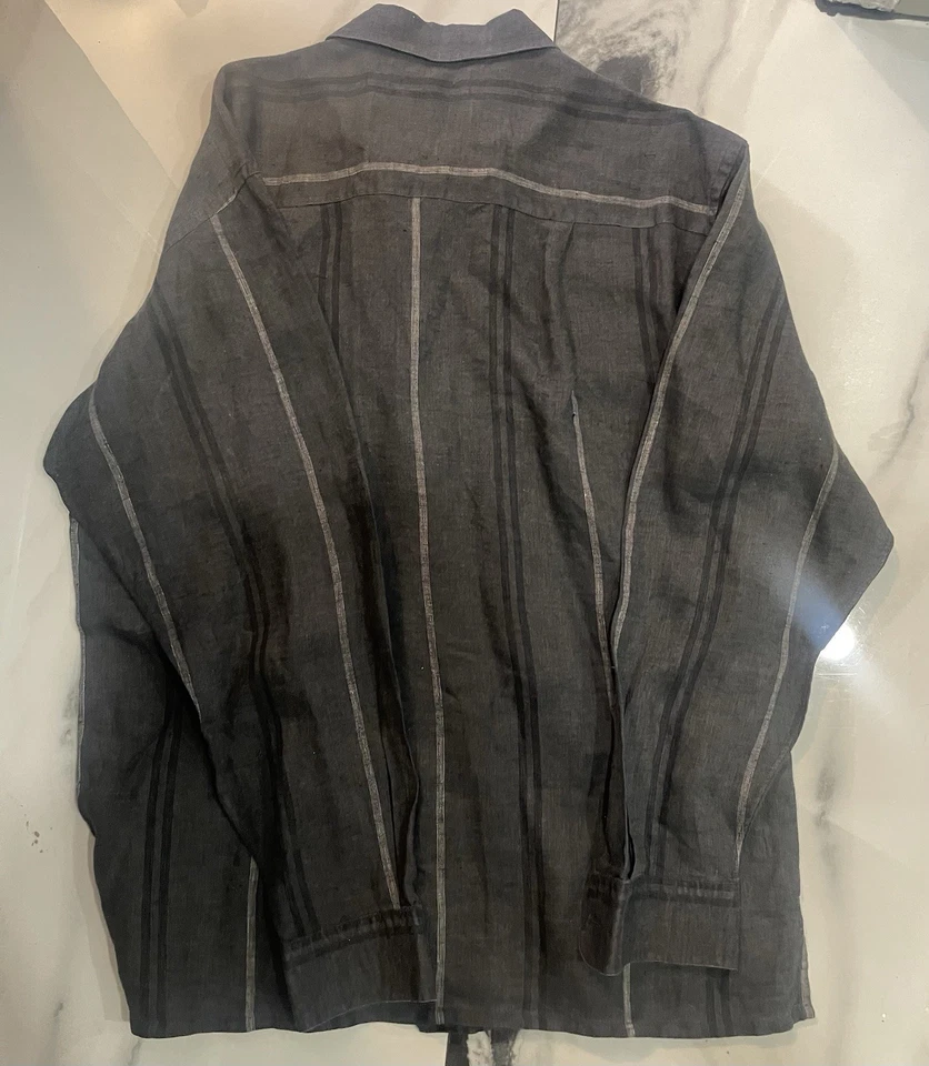 Sulka Made In Italy 100% Linen Shirt Men L Gray - Image 2 of 4