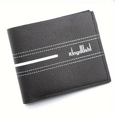 Kingdushi 皮革钱包男式黑色 2 现金 1 ID 1 硬币拉链 3 Visa 卡 — 第 1/3 张图片