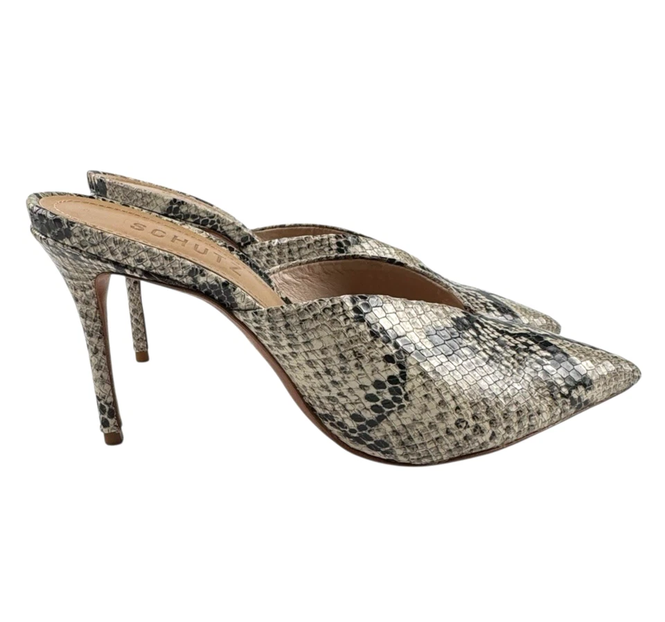 Schutz Mujer Punta Punta Mula Tacones Estampado Piel de Serpiente 6B Neutro Chic Brasil Foto 2 de 4
