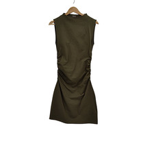 Quince Stretch Cotton Jersey Mock Neck Mini Dress Kalamata Olive Basic Sleeved S