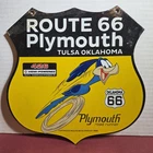 VINTAGE 1968 DATED PLYMOUTH ROADRUNNER 10” PORCELAIN DEALER SERVICE GAS SIGN