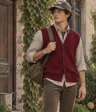 Jantzen Sweater Vest Mens Large Grandpa Cable Knit Button Front Pockets Made USA