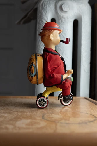 VTG 1960's Bandai Cycling Daddy Battery Operate Tin & Rubber Toy Japan ..Read