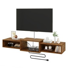 Floating TV Stand Wall Mounted with Power Outlet,Wood Wall Mounted Media Cons...
