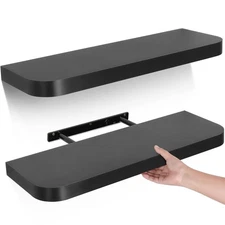 Black Floating Shelves For Wall 24 Inch Wall Mounted Wood Shelf Set Of 2 Modern