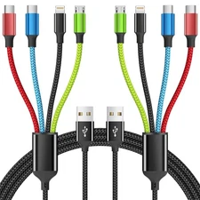 Travel Essentials Multi Charging Cable [2Pack 5FT], Nylon 4 in 1 Charging Cor...