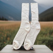 VTG Crew Socks 10-13 20  White USA Made Acrylic Nylon Sports 80s 90s Thick.