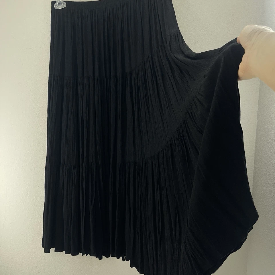 Vintage Whimsigoth Tiered Twirl Skirt Maxi Sz M Ghost Crepe Black Western Boho - Image 3 of 4