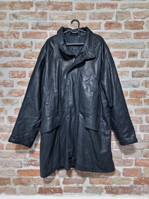 MARPEL Jacke Mantel Handarbeit Echtleder Schwarz Vintage Herren Größe XL 