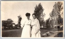 Vtg B&W Snapshot Two Women In Dresses Outdoors 1920s
