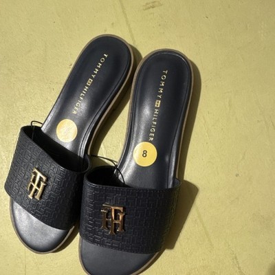 TOMMY HILFIGER Black Logo Slide Slip-On Sandals Women display picture 3