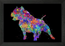 Pitbull Dog watercolor Framed Wall Art Poster Canvas Print Picture