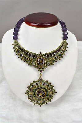 Heidi Daus Paris Salon Necklace Removeable Pin Brooch Purple Green
