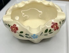 Hand Painted Ashtray Floral Pattern Art Glass Ceramic Glazed 5 Slot 2” High PICS