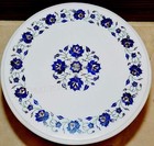 White Marble Coffee Table Top Lapis Lazuli Stone Inlay Work Office Side Table