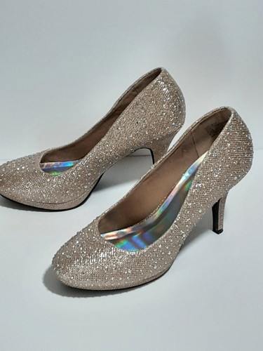 Silver Slipper Stiletto Mirage Size 8M Gold Glitter 4" Heel Prom Wedding - Picture 2 of 6