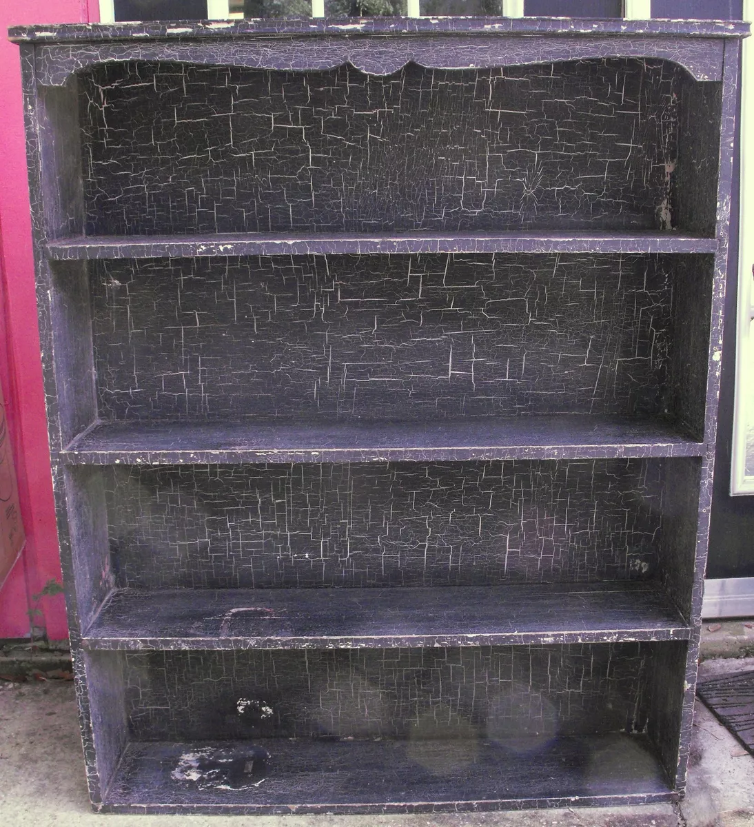 Vintage Black Crackle Finish Bookcase Primitive Country Decor 4 shelves