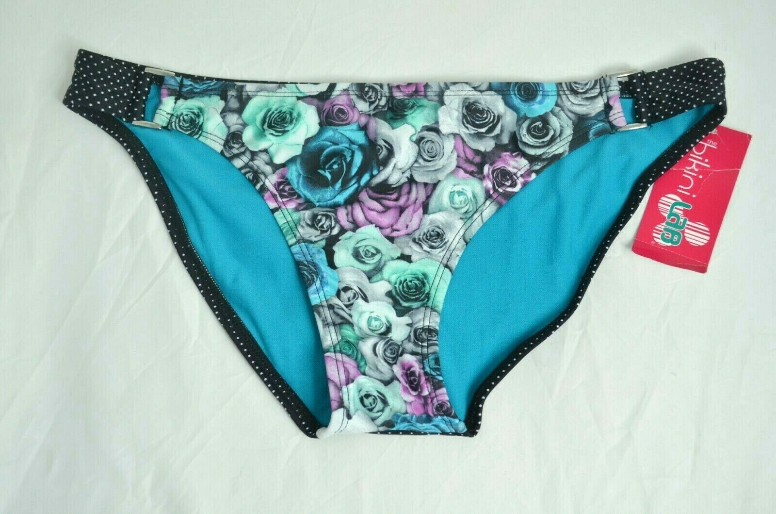 BIKINI LAB Size Large Pacific Blue Rose Pattern, Polka Dot Bikini Bottom $36 NWT-image