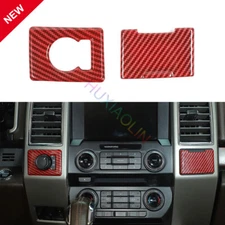 For Ford F150 15+ Red Carbon 4WD Switch & Center Console Power Socket Panel Trim