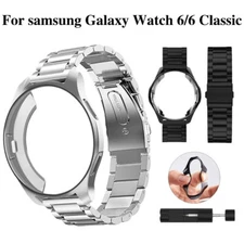 For Samsung Galaxy Watch 6 40/44mm Classic 43/47mm Metal Band Strap + TPU Case