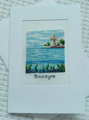Biscayne Nat. Park. Finished X-stitch. White card, blank insert & envelope