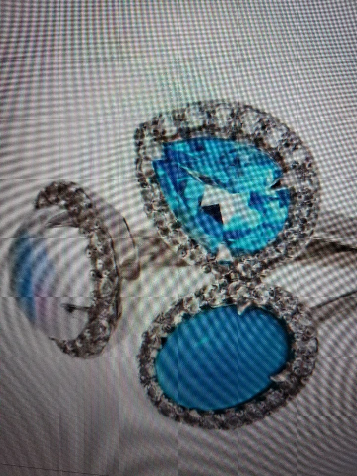 Colleen Lopez Sterling Silver Moonstone, Turquoise & Topaz Ring Size 8 NWOT Hsn - Image 4 of 4