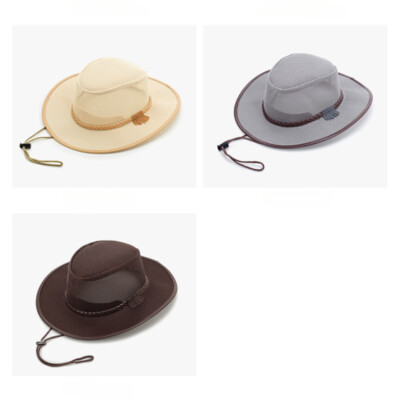 Men Cowboy Hat Cap Jazz Fedora Western Mesh Sun Wide Brim Panama Beach Retro