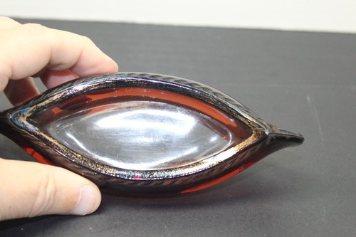 Vintage Reare Dark Red Canoe Boat Style Glass Dish - Picture 5 of 7