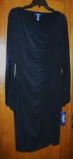 Chaps Ruched Stretch Long Sleeve Black Dress XL NWT