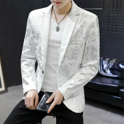 Printing Men's Formal Blazer Jacket Slim Fit Coat Casual Korean Formal  Fashion | eBay