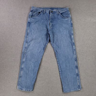 Wrangler 38x30 Regular Fit Blue Jeans Heavy Denim Quality Work Stone Wash
