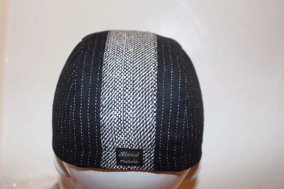 GORRA CICLISMO LANA NEGRA CON CORREA GRIS LANA HECHA A MANO EN EE. UU. S M L Foto 4 de 4