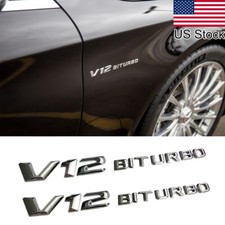 2x Chrome Silver V12 Bi Turbo Letter Badge Emblem For Mercedes Benz Cl63 S65 Amg