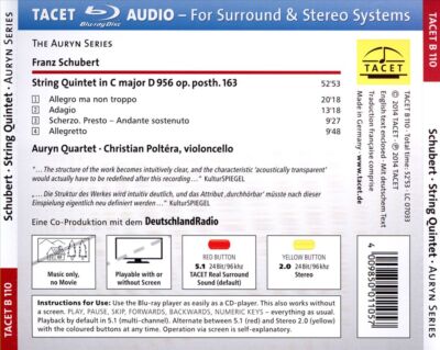 FRANZ SCHUBERT: STRING QUINTET C MAJOR D 956 NEW DVD