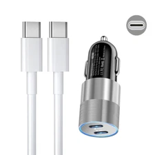 PD 40W Dual USB-C Fast Car Charger Type C Cable For iPhone 15Plus 16e 17 Pro Max