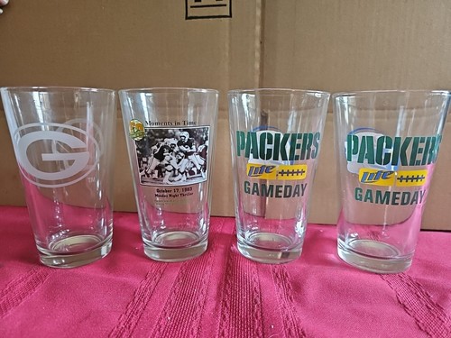 Miller Lite Green Bay Packers Glasses X3 / Shell Green Bay Packers Glass X1 - Picture 2 of 5