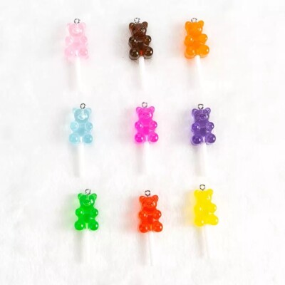 9- Gummy Bear Lollipop Resin Candy Charms 3D Novelty DIY Jewelry Sucker Pendants