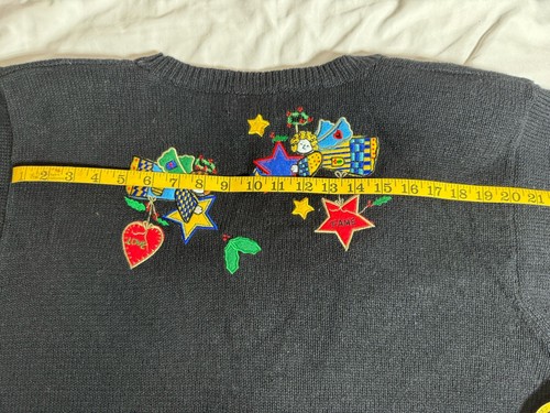 Vintage Quacker Factory BlackChristmas Cardigan 2X Angels Wishes Kitschy Button - Picture 23 of 24