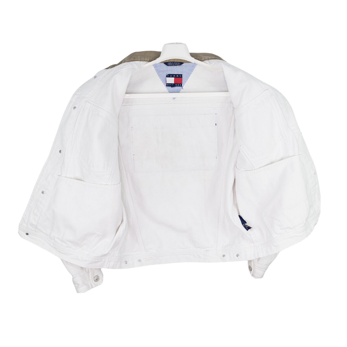 Vintage 90s White Tommy Hilfiger USA 1/4 Zip Jacket - Large Nylon /  Polyester– Domno Vintage