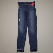  128 SPANX Distressed Skinny Jean Medium Wash Stretch Unhemmed Small 27-30