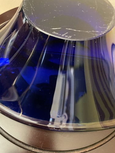 Flygsfors Coquille Glass Bowl Blue & Clear Signed Swedish Mid Century Modern Art - Picture 10 of 11