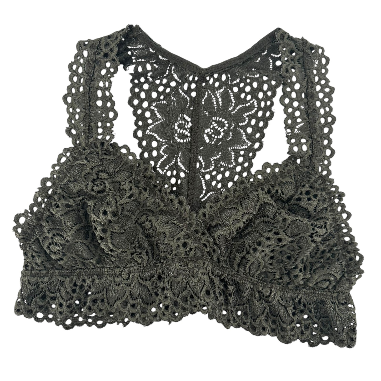 Altard State Lace Bralette Army Green Eyelet Racerback Size L Wireless Comfort-image