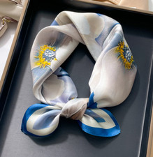 100 Mulberry Silk 20" Square Scarf Women Neckerchief Wrap White flower Print