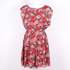 alice olivia Stretchy Silk Sleeveless Blouson Dress Knee Length Floral Red M