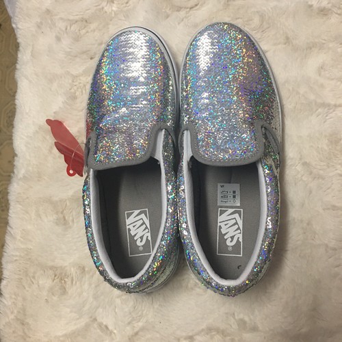 Vans Girls Sequin Silver Slip-On kids Classic Sz3.0 New - Picture 4 of 12