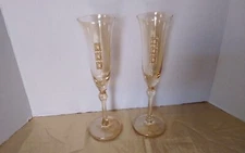 Franco Vetrerie Crystal Gold Champagne Flutes 2 Glasses w/Embellishments Italy